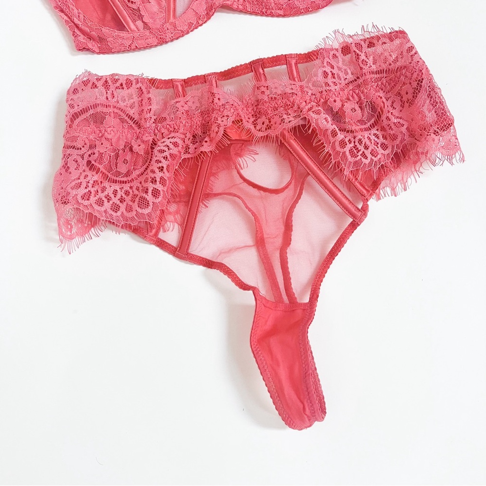 ASOS Hot Pink Lace Corset Lingerie Set - Picture 7 of 16